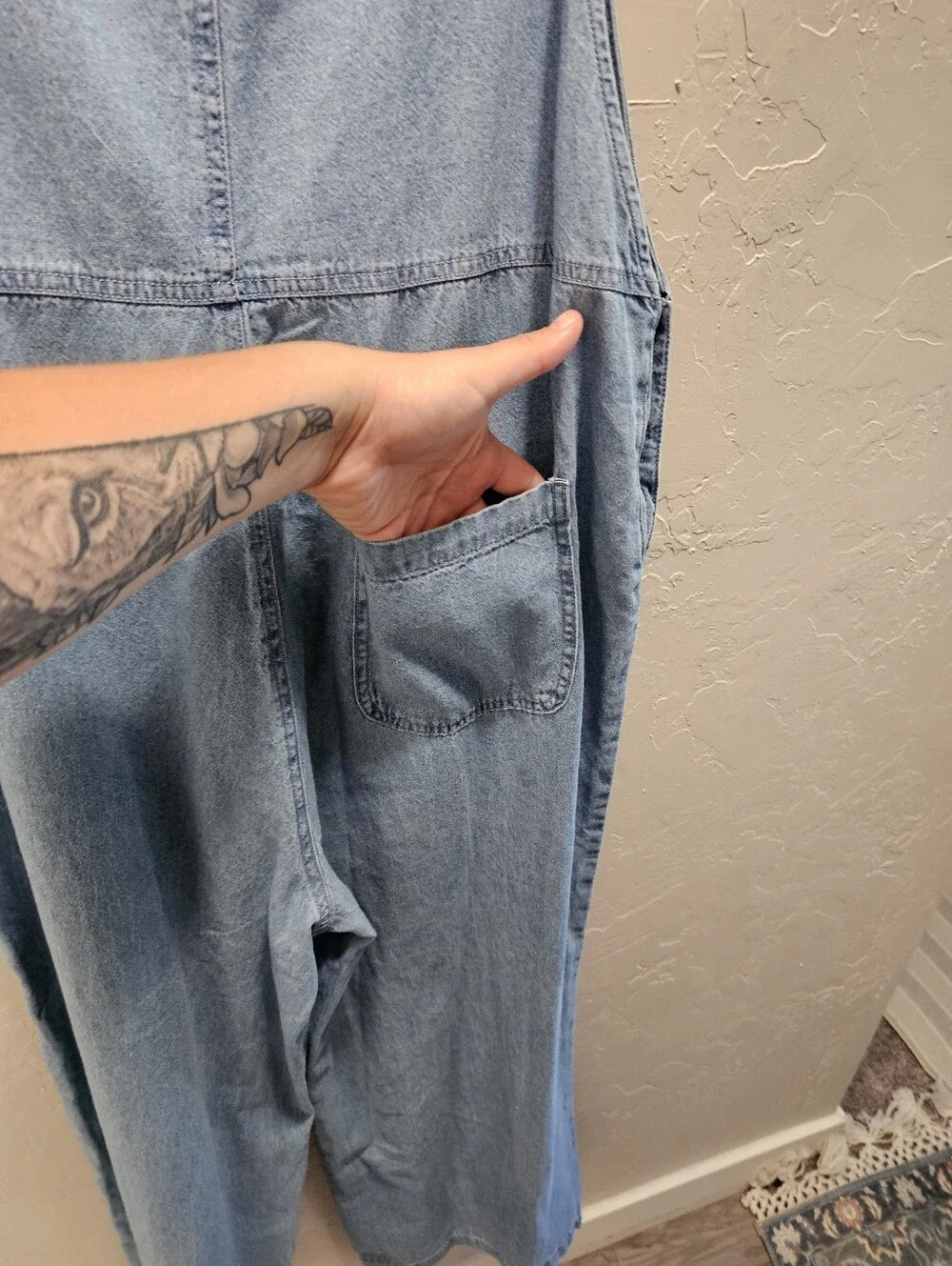 Light Blue Denim Wide-Leg Overalls for Women